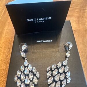 Saint Laurent Silver Teardrop Crystal Earrings